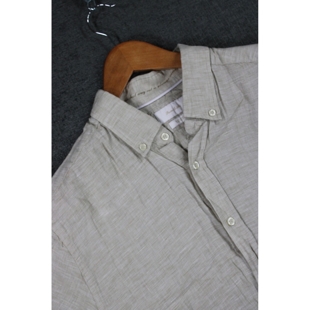 Porter & Ash Mens Beige 100% Linen Short Sleeve Button Down Shirt Size M 0851